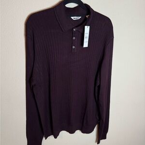 DKNY Men’s Oxblood Ribbed Knit Sweater Polo L NWT